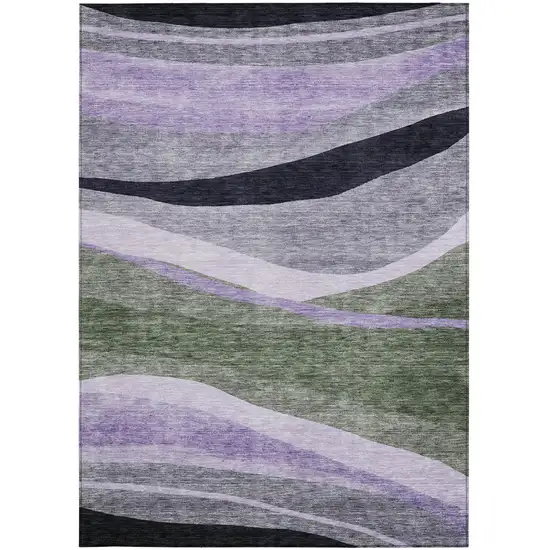 Artichoke Green Green And Black Abstract Washable Indoor Outdoor Area Rug Photo 6