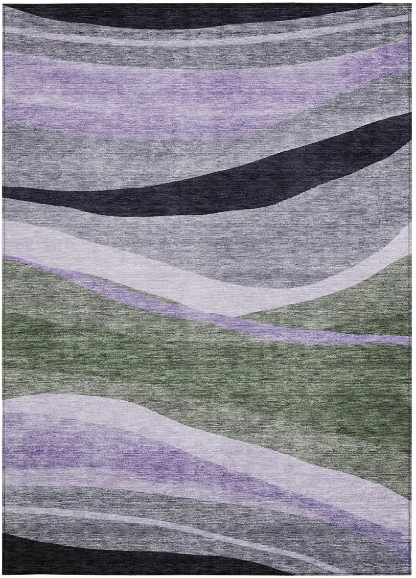 Artichoke Green Green And Black Abstract Washable Indoor Outdoor Area Rug Photo 6