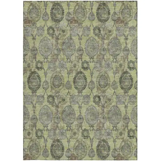 Artichoke Green Green And Gray Damask Washable Indoor Outdoor Area Rug Photo 7