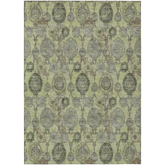 Artichoke Green Green And Gray Damask Washable Indoor Outdoor Area Rug Photo 2