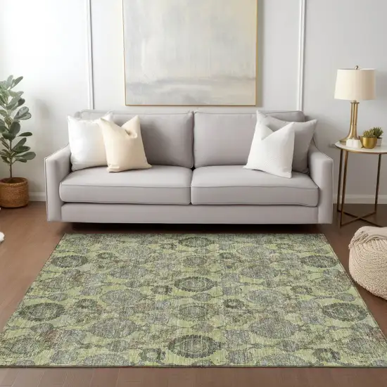 Artichoke Green And Gray Damask Washable Indoor Outdoor Area Rug Photo 9