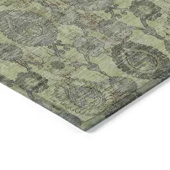 Artichoke Green Green And Gray Damask Washable Indoor Outdoor Area Rug Photo 5
