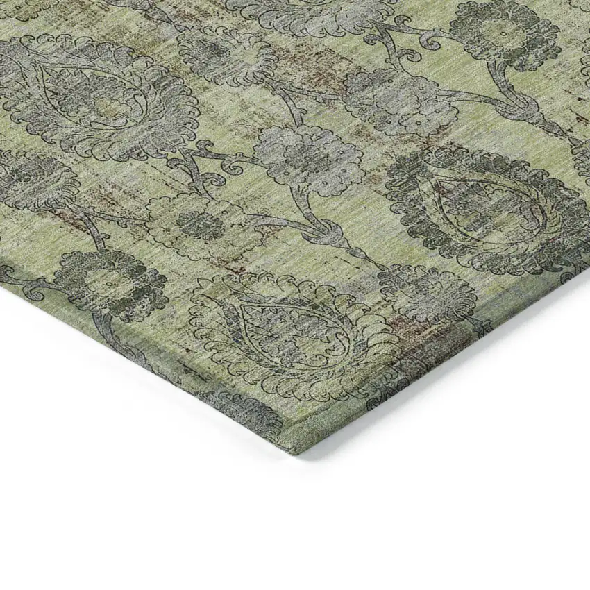Artichoke Green Green And Gray Damask Washable Indoor Outdoor Area Rug Photo 5