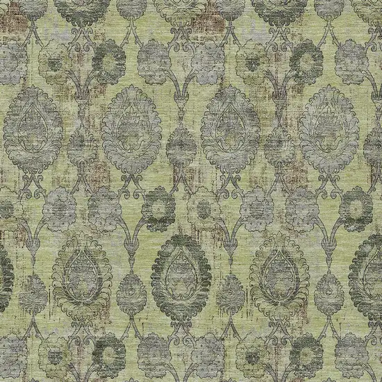 Artichoke Green Green And Gray Damask Washable Indoor Outdoor Area Rug Photo 6