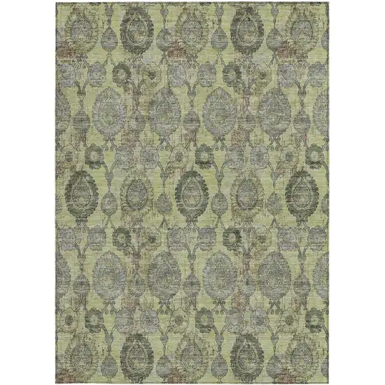 Artichoke Green Green And Gray Damask Washable Indoor Outdoor Area Rug Photo 7