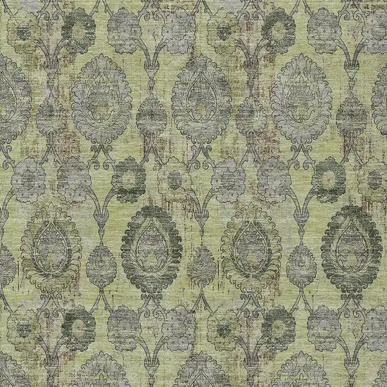 Artichoke Green Green And Gray Damask Washable Indoor Outdoor Area Rug Photo 6