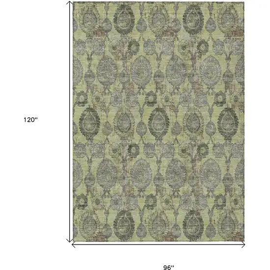 Artichoke Green Green And Gray Damask Washable Indoor Outdoor Area Rug Photo 3