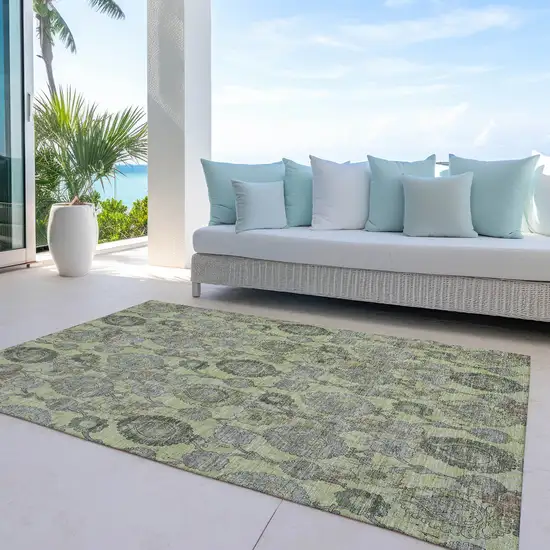 Artichoke Green Green And Gray Damask Washable Indoor Outdoor Area Rug Photo 8