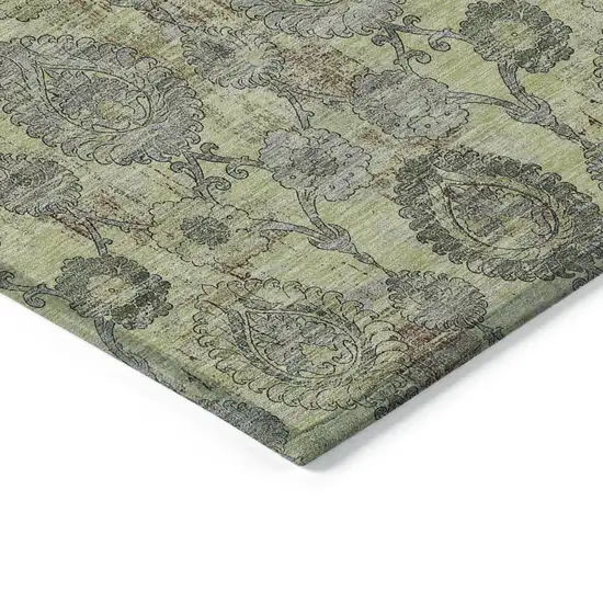Artichoke Green Green And Gray Damask Washable Indoor Outdoor Area Rug Photo 5