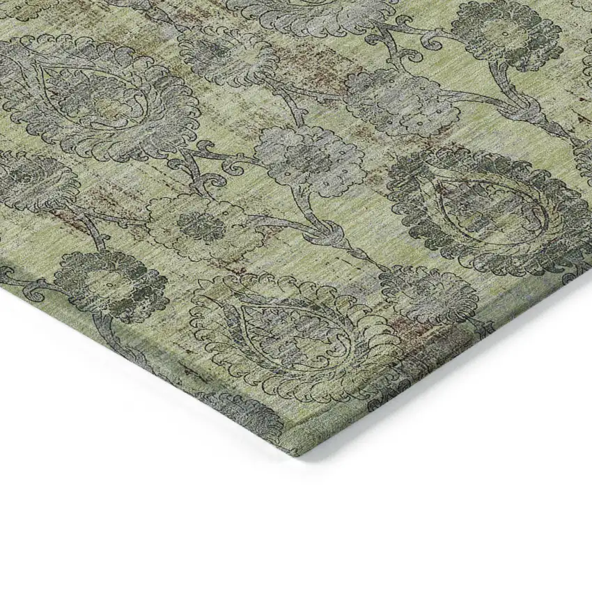 Artichoke Green Green And Gray Damask Washable Indoor Outdoor Area Rug Photo 5