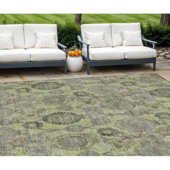 Artichoke Green Green And Gray Damask Washable Indoor Outdoor Area Rug Photo 1