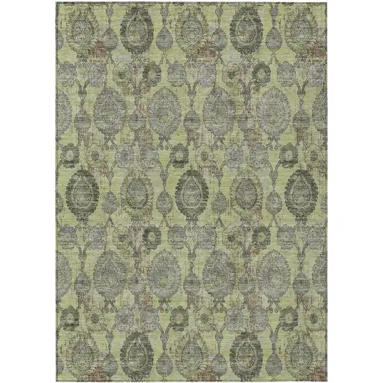 Artichoke Green Green And Gray Damask Washable Indoor Outdoor Area Rug Photo 2