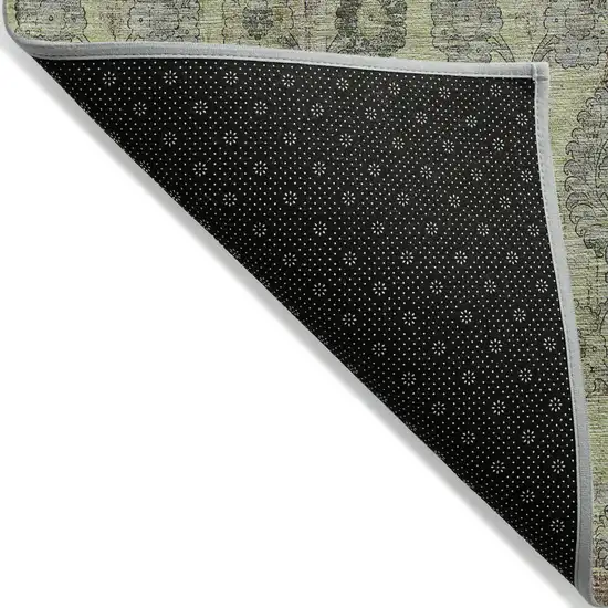 Artichoke Green Green And Gray Damask Washable Indoor Outdoor Area Rug Photo 4
