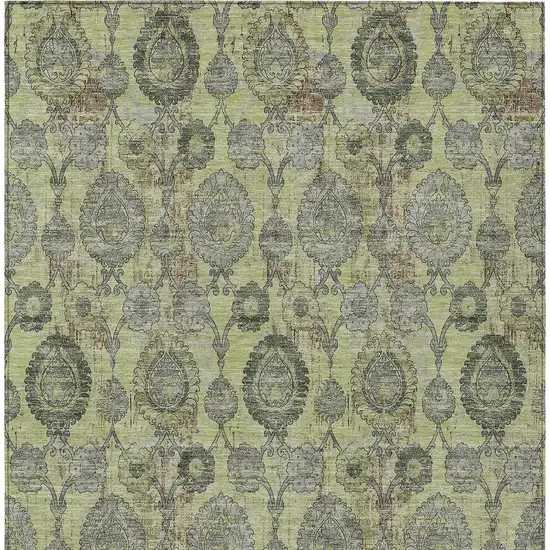Artichoke Green Green And Gray Damask Washable Indoor Outdoor Area Rug Photo 7