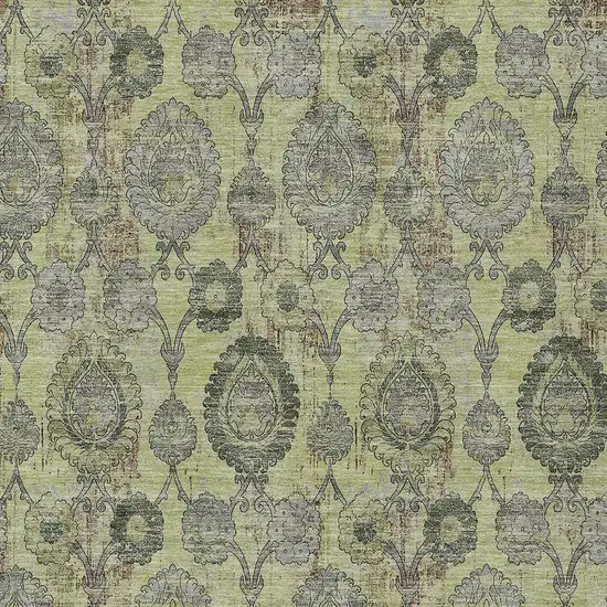 Artichoke Green Green And Gray Damask Washable Indoor Outdoor Area Rug Photo 6