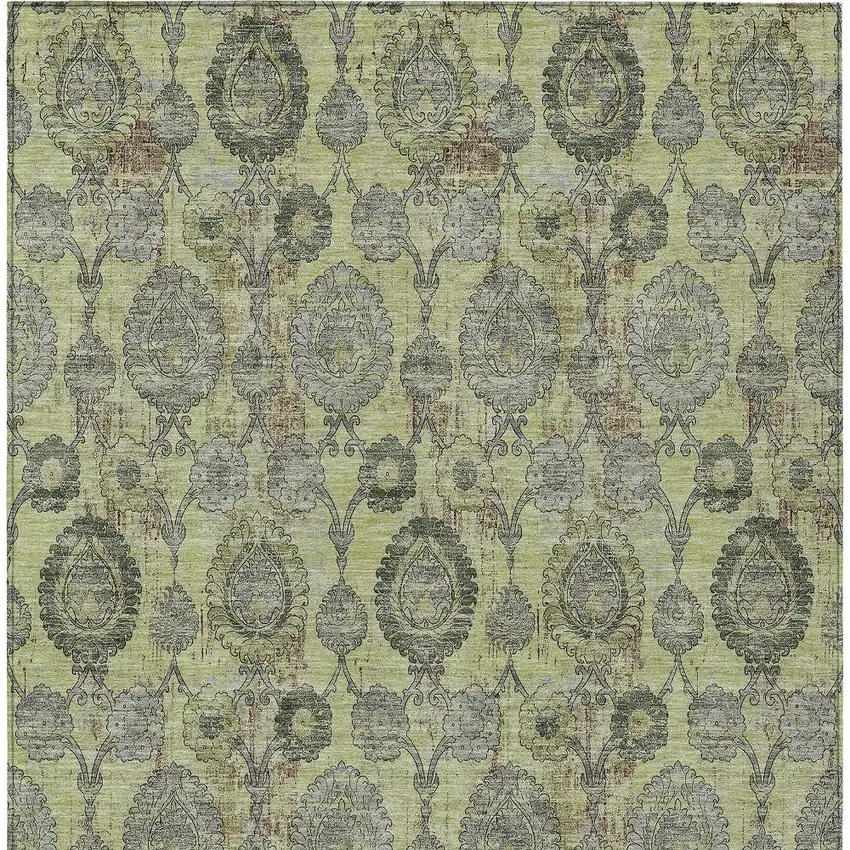 Artichoke Green Green And Gray Damask Washable Indoor Outdoor Area Rug Photo 7