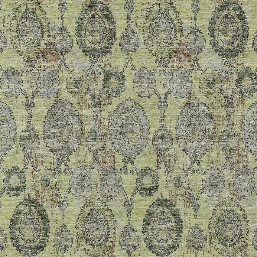 Artichoke Green Green And Gray Damask Washable Indoor Outdoor Area Rug Photo 6