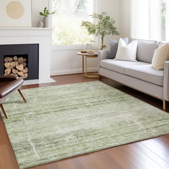 Artichoke Green Green And Ivory Abstract Washable Indoor Outdoor Area Rug Photo 7