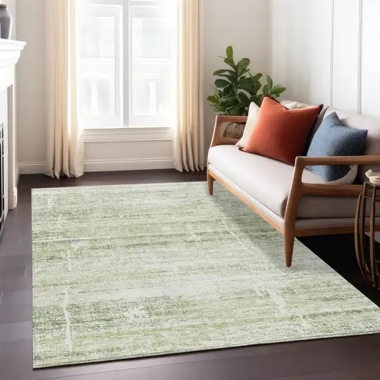 Artichoke Green Green And Ivory Abstract Washable Indoor Outdoor Area Rug Photo 8