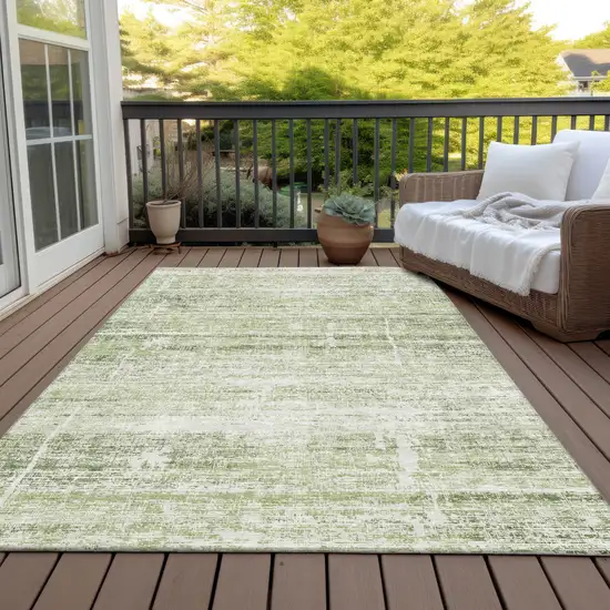 Artichoke Green Green And Ivory Abstract Washable Indoor Outdoor Area Rug Photo 6