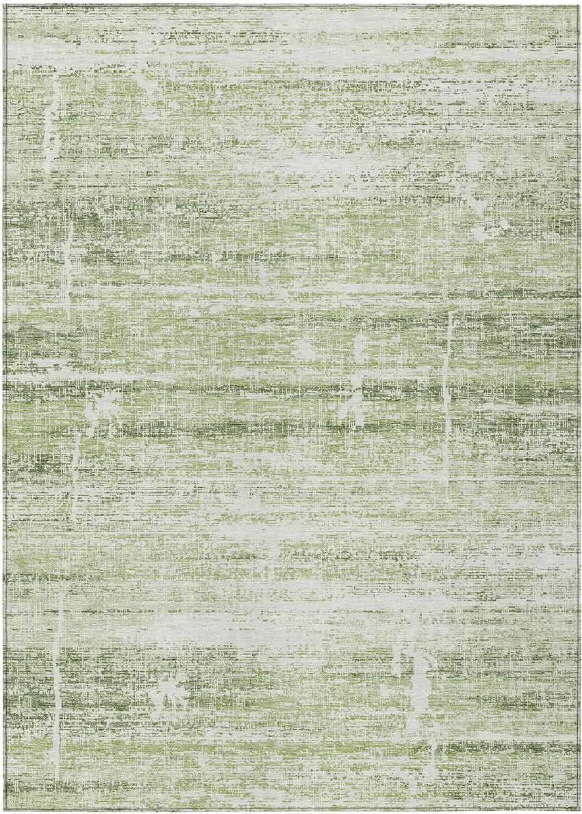Artichoke Green Green And Ivory Abstract Washable Indoor Outdoor Area Rug Photo 1