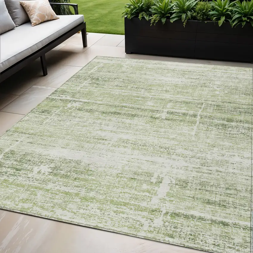 Artichoke Green Green And Ivory Abstract Washable Indoor Outdoor Area Rug Photo 1