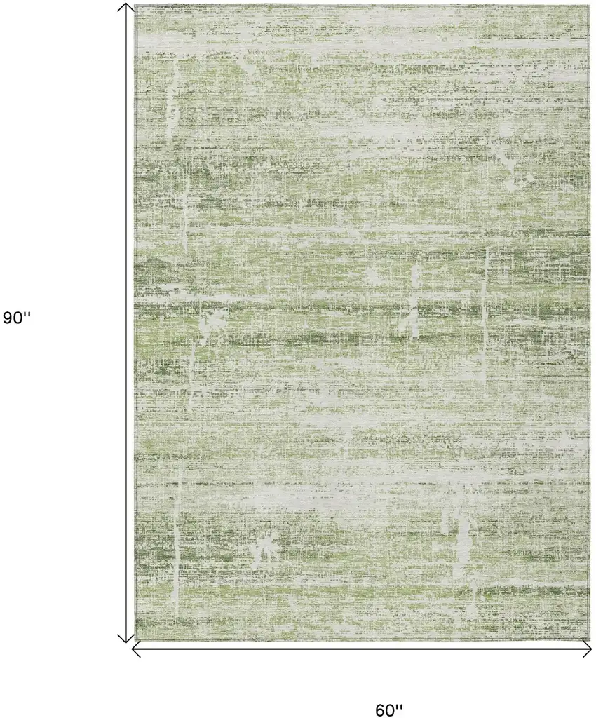 Artichoke Green Green And Ivory Abstract Washable Indoor Outdoor Area Rug Photo 3