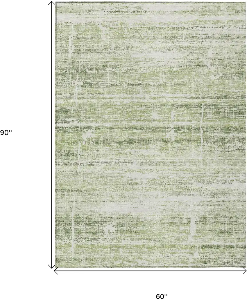Artichoke Green Green And Ivory Abstract Washable Indoor Outdoor Area Rug Photo 3