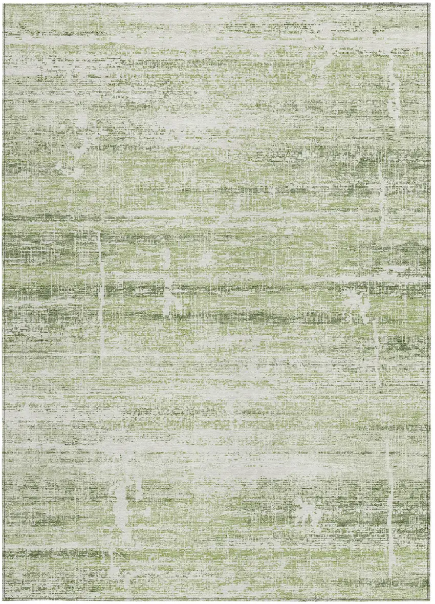 Artichoke Green Green And Ivory Abstract Washable Indoor Outdoor Area Rug Photo 4