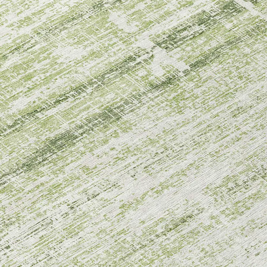 Artichoke Green And Ivory Abstract Washable Indoor Outdoor Area Rug Photo 8