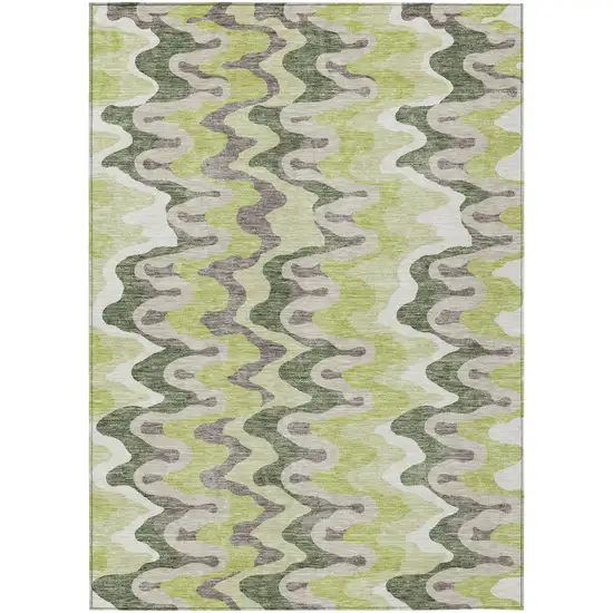 Artichoke Green Green And Ivory Abstract Washable Indoor Outdoor Area Rug Photo 1