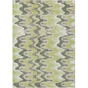 Photo of Artichoke Green Green And Ivory Abstract Washable Indoor Outdoor Area Rug