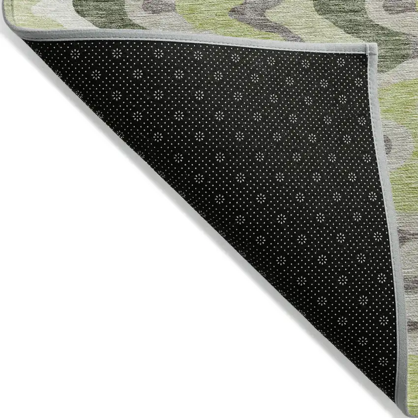 Artichoke Green Green And Ivory Abstract Washable Indoor Outdoor Area Rug Photo 2
