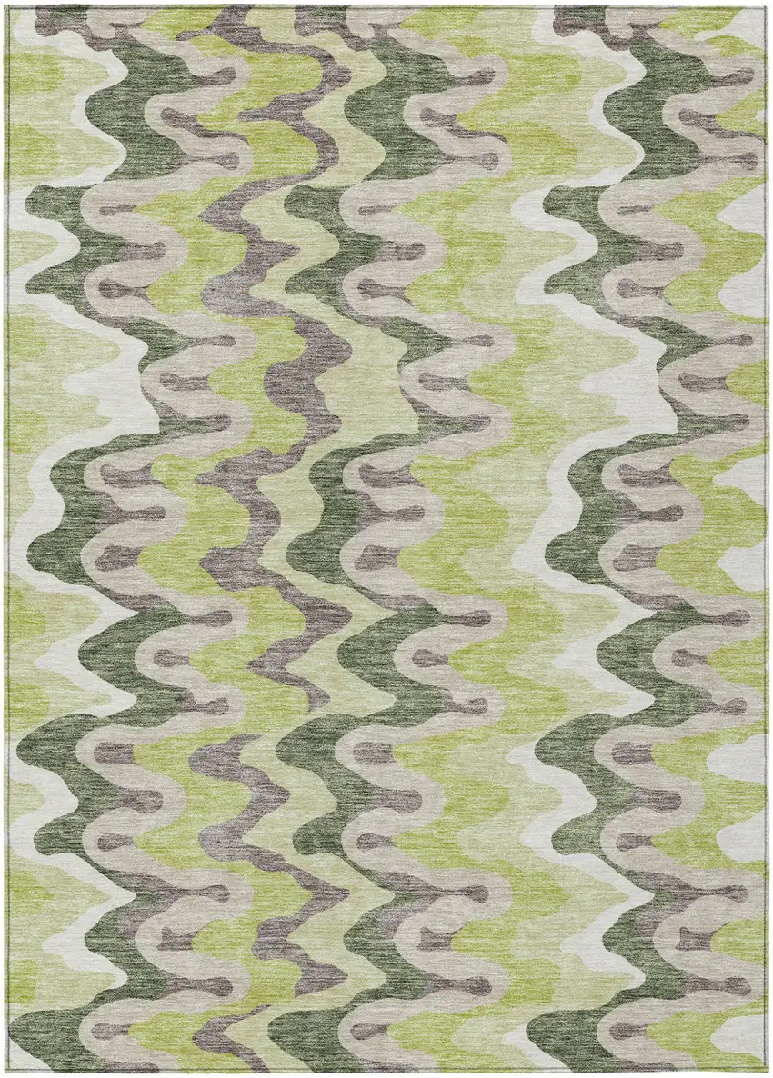 Artichoke Green Green And Ivory Abstract Washable Indoor Outdoor Area Rug Photo 1