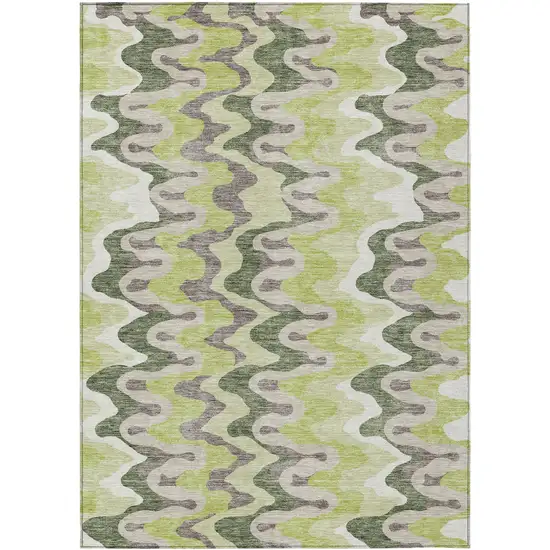 Artichoke Green Green And Ivory Abstract Washable Indoor Outdoor Area Rug Photo 1