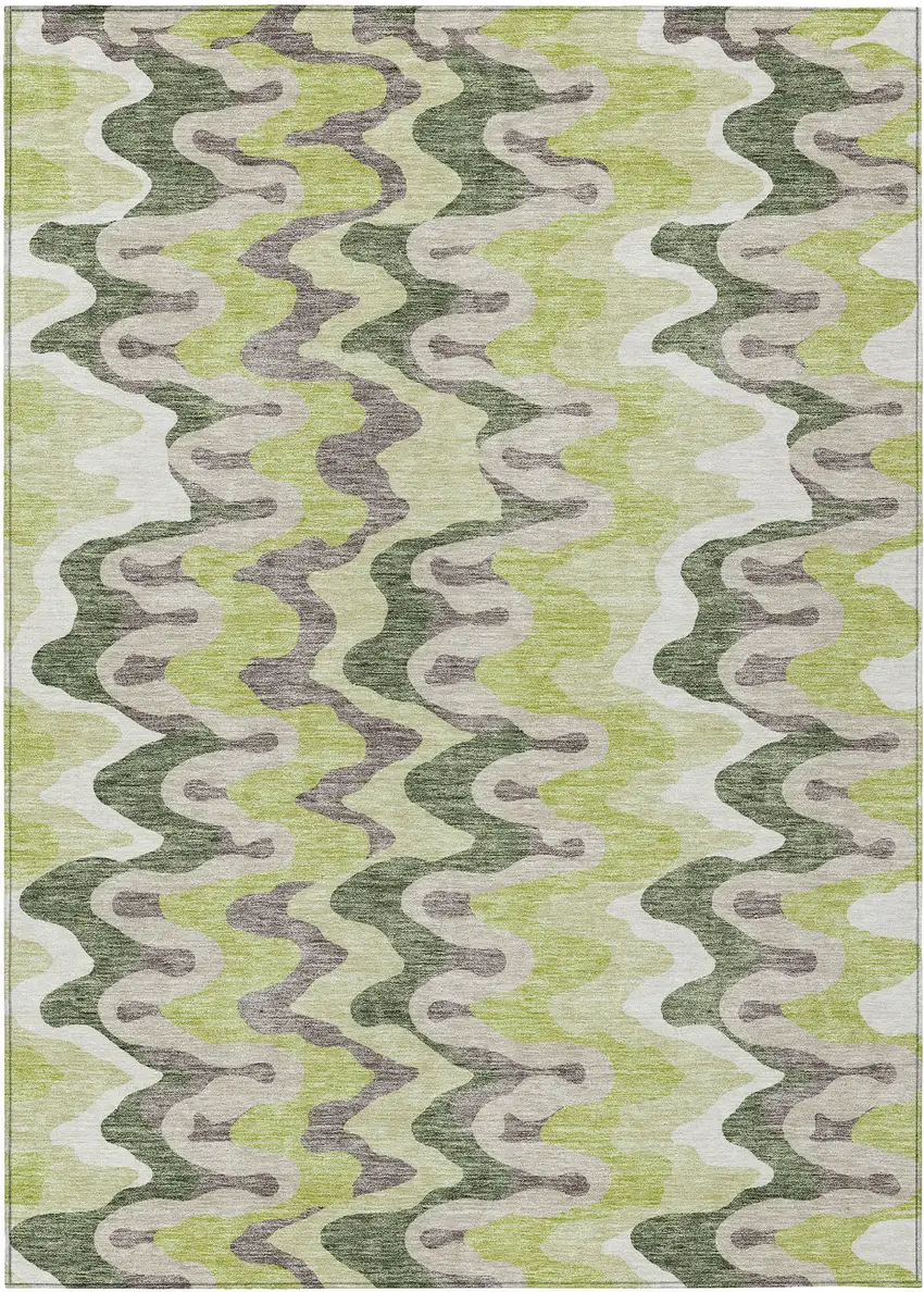Artichoke Green Green And Ivory Abstract Washable Indoor Outdoor Area Rug Photo 1