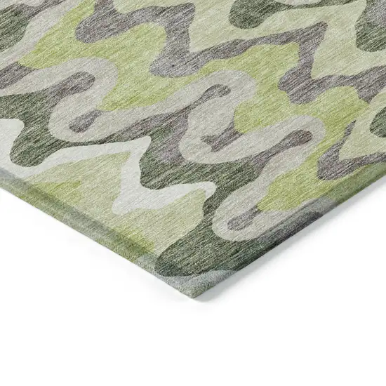 Artichoke Green Green And Ivory Abstract Washable Indoor Outdoor Area Rug Photo 3