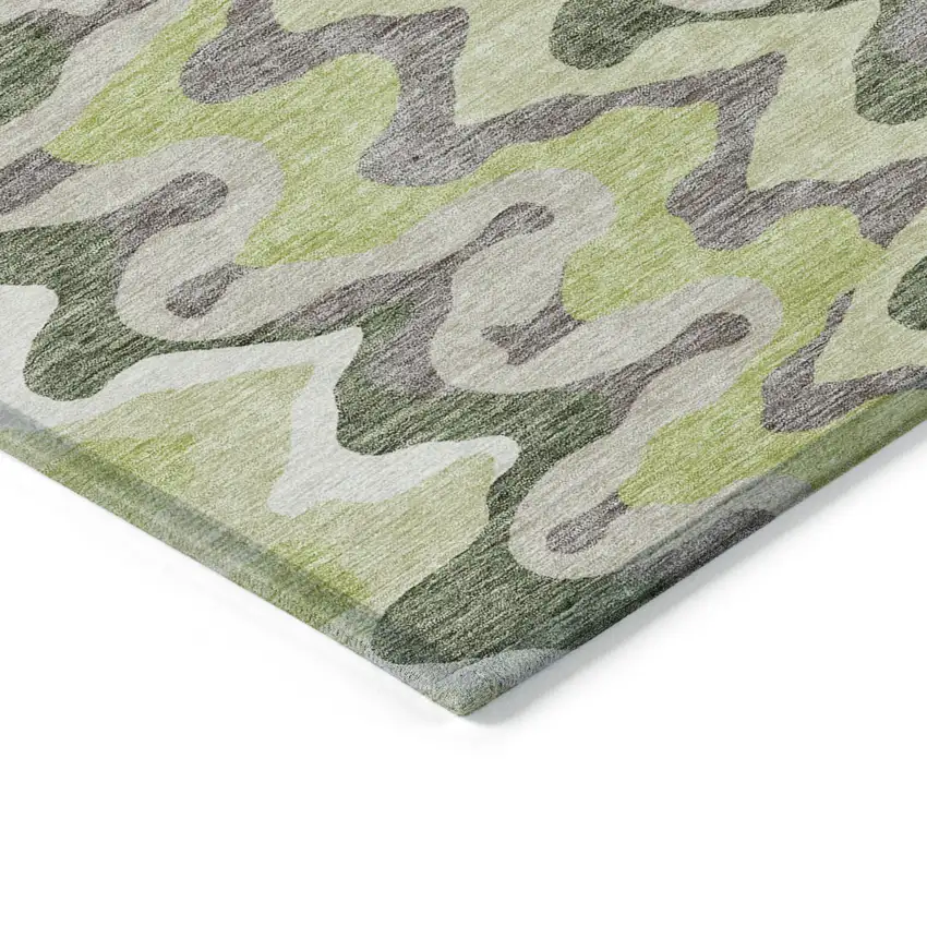 Artichoke Green Green And Ivory Abstract Washable Indoor Outdoor Area Rug Photo 3