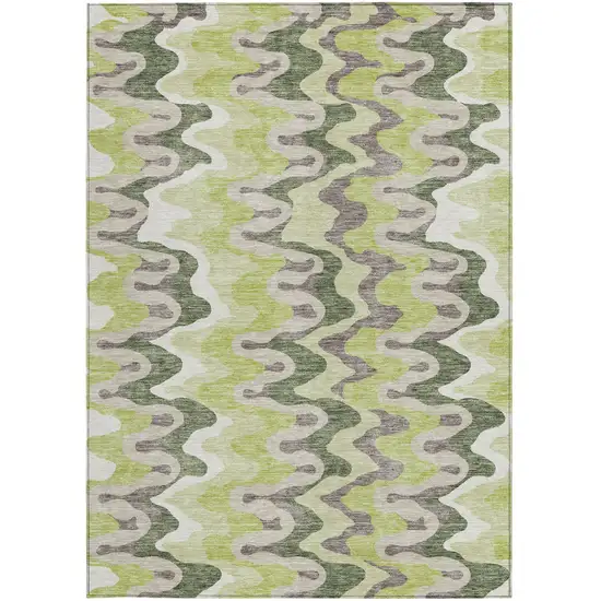 Artichoke Green Green And Ivory Abstract Washable Indoor Outdoor Area Rug Photo 5