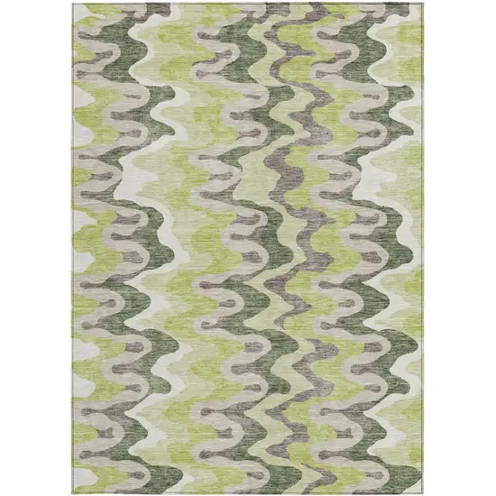 Artichoke Green Green And Ivory Abstract Washable Indoor Outdoor Area Rug Photo 5