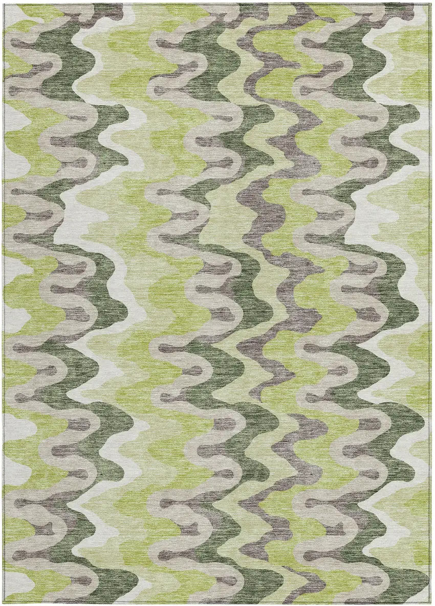 Artichoke Green Green And Ivory Abstract Washable Indoor Outdoor Area Rug Photo 5