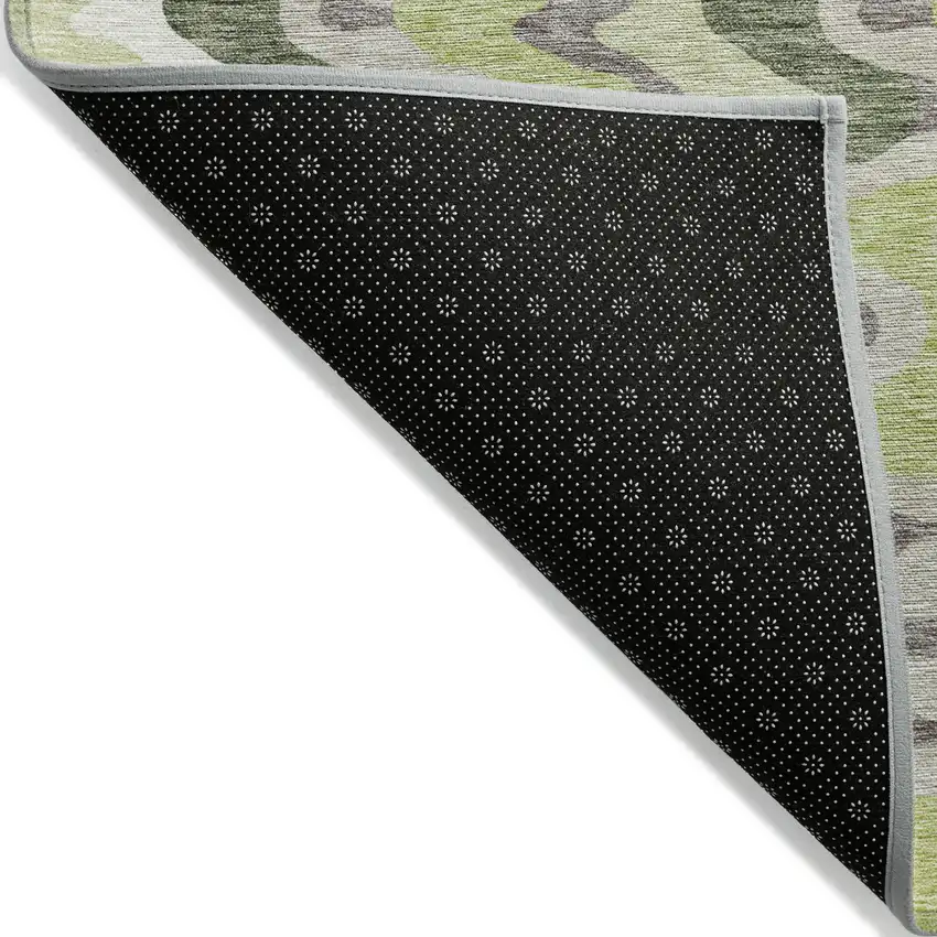 Artichoke Green Green And Ivory Abstract Washable Indoor Outdoor Area Rug Photo 2