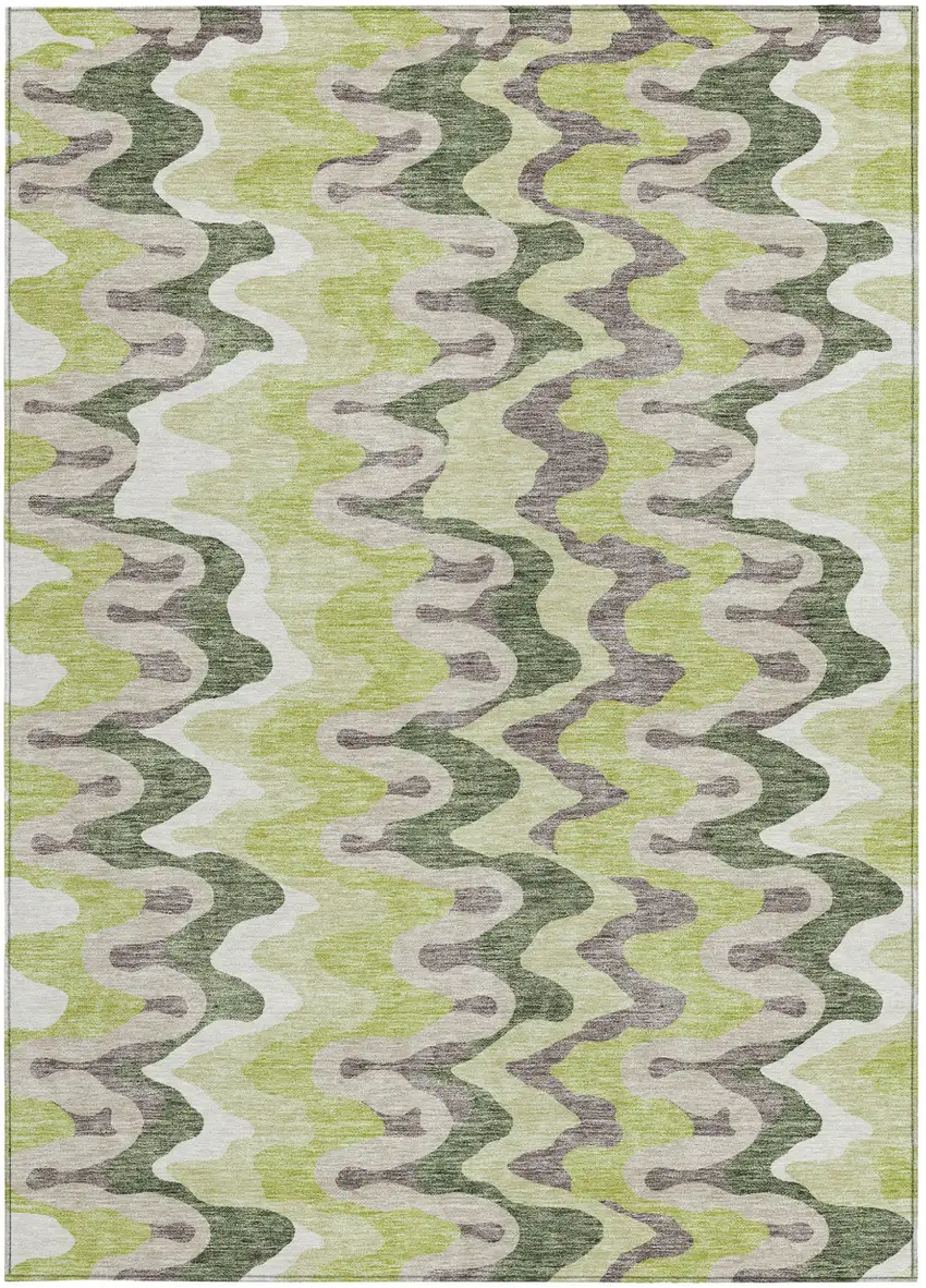 Artichoke Green Green And Ivory Abstract Washable Indoor Outdoor Area Rug Photo 5