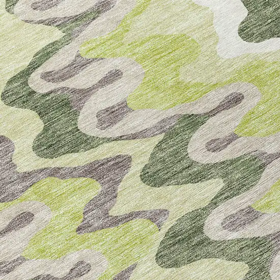 Artichoke Green Green And Ivory Abstract Washable Indoor Outdoor Area Rug Photo 4