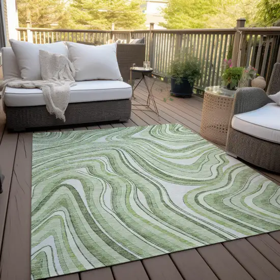 Artichoke Green Green And Ivory Abstract Washable Indoor Outdoor Area Rug Photo 9