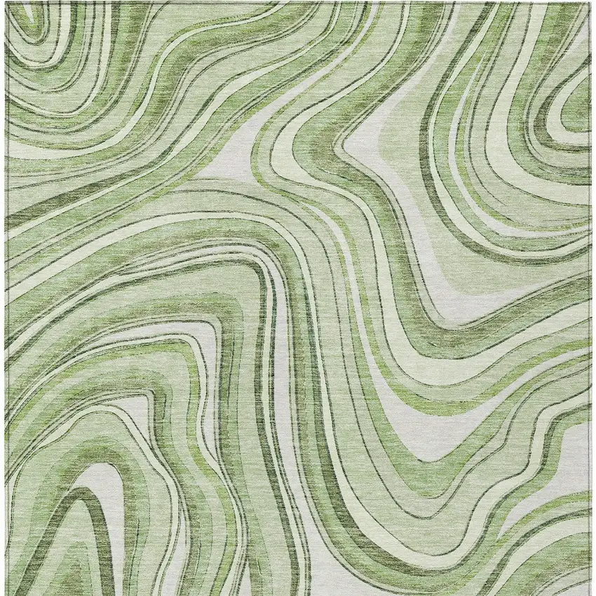 Artichoke Green Green And Ivory Abstract Washable Indoor Outdoor Area Rug Photo 4