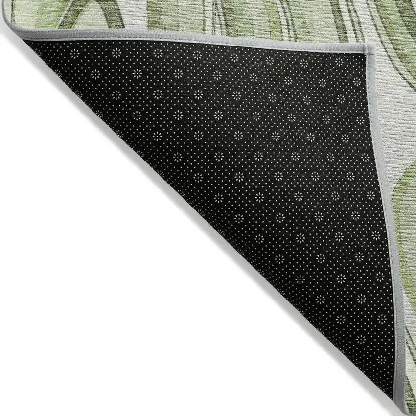 Artichoke Green Green And Ivory Abstract Washable Indoor Outdoor Area Rug Photo 2