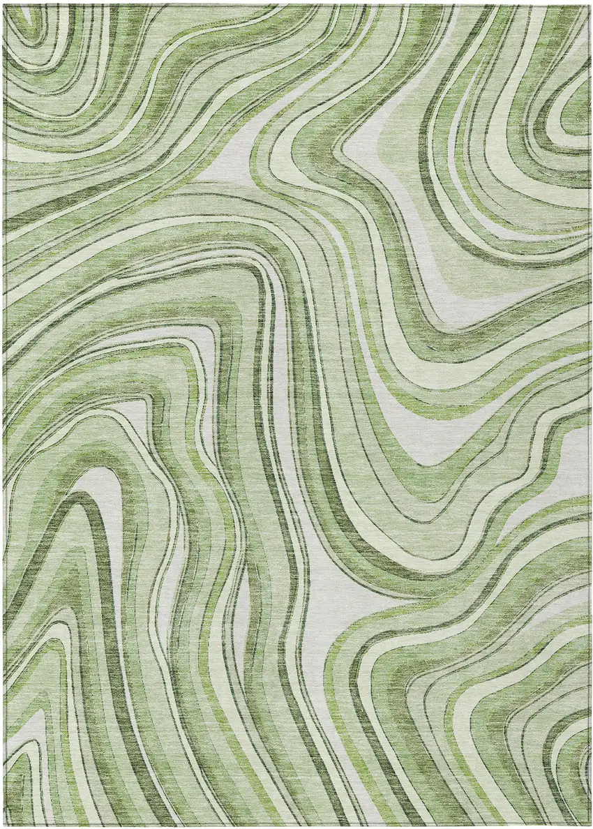 Artichoke Green Green And Ivory Abstract Washable Indoor Outdoor Area Rug Photo 1