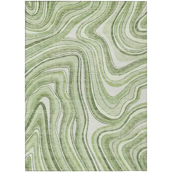 Artichoke Green Green And Ivory Abstract Washable Indoor Outdoor Area Rug Photo 1