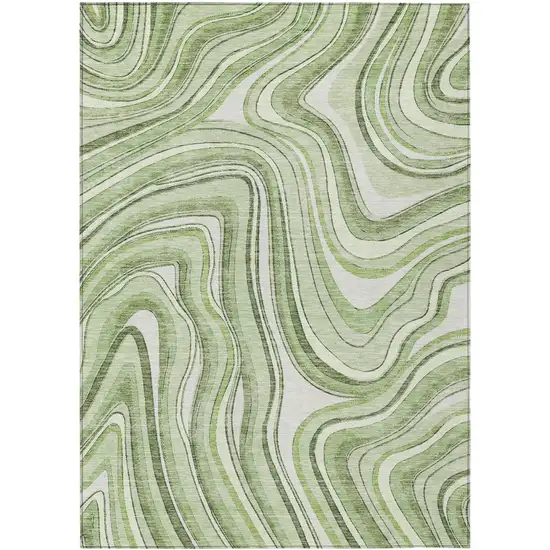 Artichoke Green Green And Ivory Abstract Washable Indoor Outdoor Area Rug Photo 1